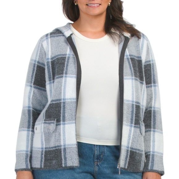 NWT Rachel Zoe plus size long sleeve Hoodie Zip up Eyelash Jacket size 2X - Picture 1 of 2